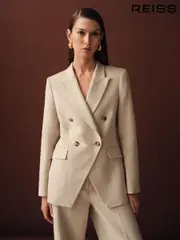 Reiss Neutral Devon Linen-Blend Double-Breasted Suit Jacket (AR9572) | $570