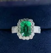 2.20 Ct Octagon Natural Emerald diamond Woman s Ring 14Ksolid white gold