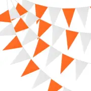 60 Pcs Pennant Banners Flags 100ft String Hanging Triangle Bunting Orange White