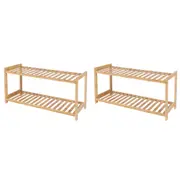 2PK Casa Decor 2 Tier Bamboo Compact Shoe Storage Organiser Stool 69.8x36cm Oak