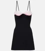 [David Koma] David Koma Feather-trimmed cady minidress AU 6 black