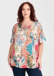[TS] Taking Shape Belle Paisley Natural Top Size 22 in Print, Viscose - Plus Size Women's Tops & T Shirts Print