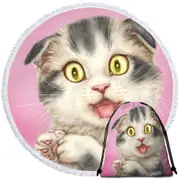 Kittens Cute Drawings Grey Scottish Fold Cat Round Beach Towel