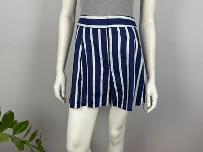 Portmans Size 14 Linen Pleated Shorts Blue White Stripe Women Casual NEW $69