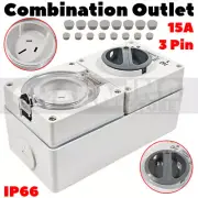 15 Amp 3 Pin Power Point Switched Socket Combination Outlet Weatherproof IP66