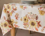 Jacquard Tablecloth 52"x70" Oblong, SUNFLOWERS & LEAVES, SUNFLOWER HARVEST, BM