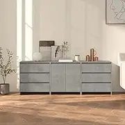 3 Piece Concrete Grey Engineered Wood Sideboards, Storage Cabinet for Hallway, Display Table, Living Room Furniture