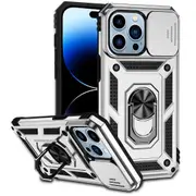 For iPhone 14 Pro Case PC+TPU Ring Kickstand Phone Cover with Slide Camera Shield