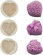 Keleily Silicone Soap Mold,3PCS Single Cavity Soap Molds Rose Mousse Cake Silicone Mold 3D Flowers Heart Chocolates Silicone Mould for Wedding Birthday Baby Shower Christmas DIY Party Gift