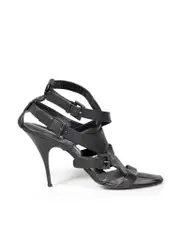 Black Leather Gladiator Peep Toe Sandals