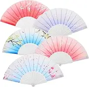 COMNESTBI 5pcs Peacock Printed Classical Craft Folding Fan Elegant Decorative Hand Fans for Dancing Home Decor and Photography Props Durable Stylish Design