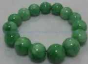 14mm Beautiful Green Jade Jadeite Round Gemstone Beads Elastic Bracelet 7.5''