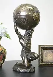 Atlas Holding World Greek Statue and Trinket Box, Bronze Finish