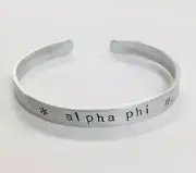 Alpha Phi, AP Sorority Greek handstamped cuff bracelet, FREE SHIPPING