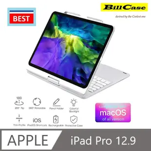 Bill Case iPad Pro 12.9吋 平板相容 多功藍牙鍵盤保護殼-鈦銀