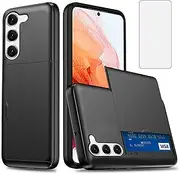 Asuwish Phone Case for Samsung Galaxy S23 Plus 5G with Tempered Glass Screen Protector and Credit Card Holder Wallet Cover Hard Hybrid Cell S23+5G S23plus 23S + S 23 23+ Black