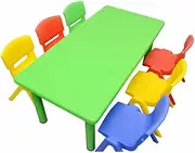 1.2M Kid's Adjustable Rectangle Green Table & 6 Mixed Chairs Set