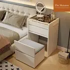 Space-Saving Leather Dressing Table LED Mirror & Double Drawers – Bedside Table