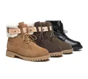 EVERAU® Women Sheepskin Wool Lace Up Fashion Boots Martin - Army Green / AU Ladies 7 / AU Men 5 / EU 38