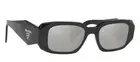 Prada PR 17WS 1AB2B0 Black Plastic Rectangle Sunglasses Silver Mirror Lens
