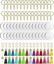 Roczential 120 Pack Blanks, Craft Tassels, Bulk Acrylic Keychain for Craft Set with Acrylic Blanks, Key Rings, Tassels and Jump Rings, DIY Keychain Supplies
