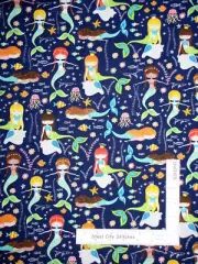 Mermaid Jelly Fish Starfish Blue Cotton Fabric Timeless Treasures CM7436 By Yard