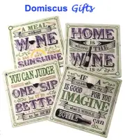 4" New! WINE Vino Alcohol Kitchen BEVERAGE Ceramic COASTERS Set DWK Set of 4
