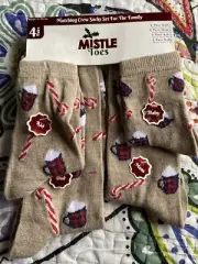 MISTLETOE TOES Brown Hot Cocoa Candy Cane Christmas Family Crew Socks 4 Pair Set