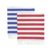 Nicola Spring Turkish Cotton Towels - Blue / Red Stripe - Set Of 4