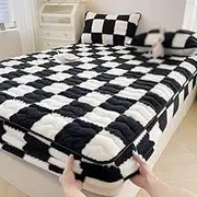 Bed Sheets Deep Pockets Queen Size,Solid Color Plush Thicken Quilted Mattress Cover, Warm Soft Crystal Velvet Bed Fitted Sheet .(Color B,90 * 200cm)