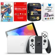 Nintendo Switch White OLED + Pokemon Sword Game + NSO 1 Year Family Membership