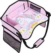 Kids Travel Tray, Toddler Car Seat Tray Organizer, Car Trays for Kids Roadtrip Essentials, Carseat Table Tray for Kids Road Trip Activities (Pink)