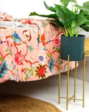 Linen Connections Vintage Handmade Kantha Floral Cotton Quilt Throw Bedspread Block Print Quilt Indian Quilt Comforter Duvet Cover Quilt - 008