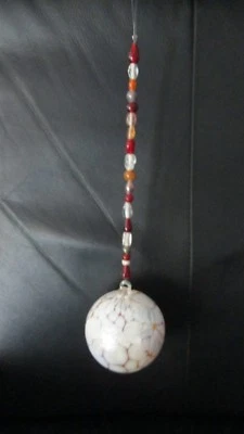 Unique Glass Mouth Blown Art Christmas Ornament White Snow With String of Beads