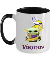 VIKINGS Yoda Coffee Mug, Minnesota VIKINGS Black Two Toned Coffee Mug Gift