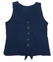 Sanctuary 100% Cotton V-Neck Button Front Tie Hem Sleeveless Tank Top NWT