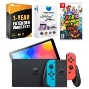 Nintendo Switch Neon Red/Blue OLED Console + Super Mario 3D World Bundle