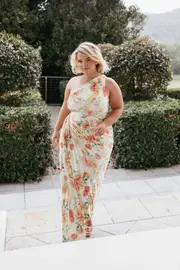 [PUP78] Kleo One Shoulder Maxi Dress - Yellow Floral XS Yellow
