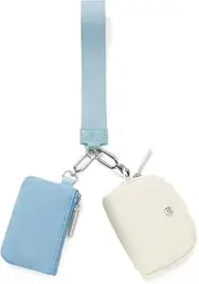 [MEXS] Keychain Wallet Mini Zip Around Wristlet Wallets for Women Detachable Dual Pouch Wristlet Portable Coin Purse Small Wallets, Blue+White, Cool