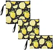 Yoogain Fake Sequin Glitter Black Lemon 3 Pcs Reusable Sandwich and Snack Bags Multi-Use Food Storage for Work Office Travel Picnic