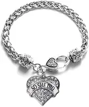 [Inspired Silver] Silver Pave Heart Charm Bracelet with Cubic Zirconia Jewelry