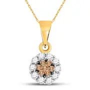 14k Yellow Gold Brown Flower Cluster Diamond Pendant 1/4 Cttw