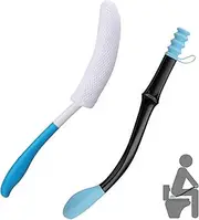 QUUREN Toilet Aids for Wiping, 15" Long Reach Butt Wiper Bath Brush Set Comfort Bottom Buddy Wiping Aid Self Wipe Bathroom Tools for Disabled, Elderly, Pregnant and Physically Challenged 2Pcs