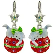 KIRKS FOLLY CHRISTMAS KITTY LEVER BACK EARRINGS IN SILVER TONE
