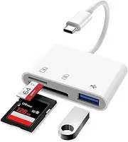 SD Card Reader, USB C to SD Card for iPhone 15, iPad/Mac/Laptop, Type C OTG Adapter USB C to Micro SD TF Memory Card Reader, with USB Port for iMac, MacBook Pro/Air, Galaxy S20, Pixel