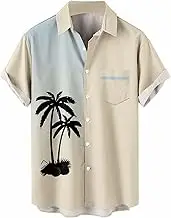 Men Beach Print Shirts Embroide Shirts Mens Celebration Comfortable Breathable Printed Short Sleeved Shirt Lapel Button Down Printed Shirt