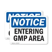 (2 Pack) Entering Gmp Area OSHA Notice Sign Decal Metal Plastic