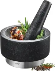 Gefu X-PLOSION Granite Mortar, Black, Medium, Solid, Ergonomic Pestle 35300