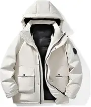 [YMGSCC] Winter Plus-Size Men's Tooling Down Jacket Fleece Thickened Warm Lapel Hooded Men's Down Jacket