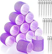 WAYAOFEI Jumbo Hair Curlers Rollers,24Pcs Large Hair Rollers Set with 12 Big Hair Curlers Self Grip Holding Rollers and 12 Stainless Steel Duckbill Clips for Long Medium Short Thick Fine Thin Hair Bangs Volume